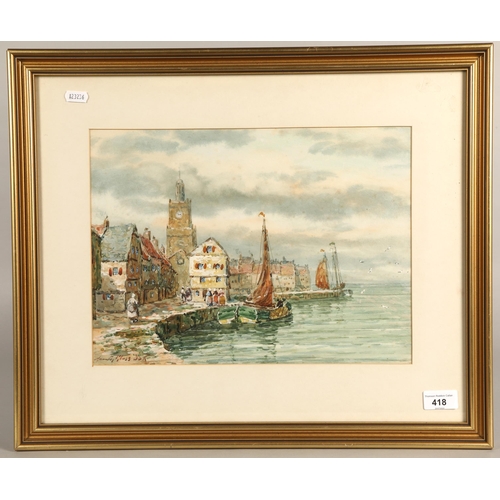 418 - John Hamilton Glass S.S.A (1820 - 1885), Harbour Scene, watercolour, signed bottom left, 27cm x 36cm