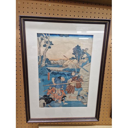 432 - Five Japanese prints to include warrior, flowers, etc (5)