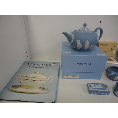 103 - Group of Wedgwood Jasper ware to include pin dishes, vases, teapot, some boxed examples, a Wedgwood ... 