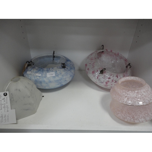 116 - Six assorted vintage mottled glass ceiling light shades.