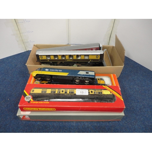 13 - Two boxed Hornby OO gauge coaches, also Intercity 125, Lima Fina tanker, other miscellaneous coaches... 