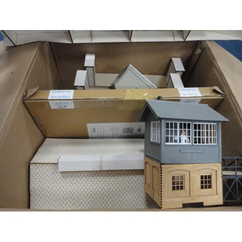 17 - Collection of model railway accessories to include buildings, signal posts etc.