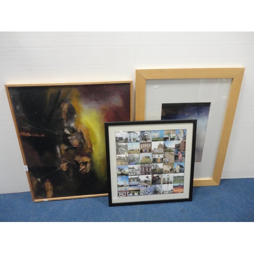 18 - Contemporary abstract oil, print and a photograph collage.&nbsp; (3)