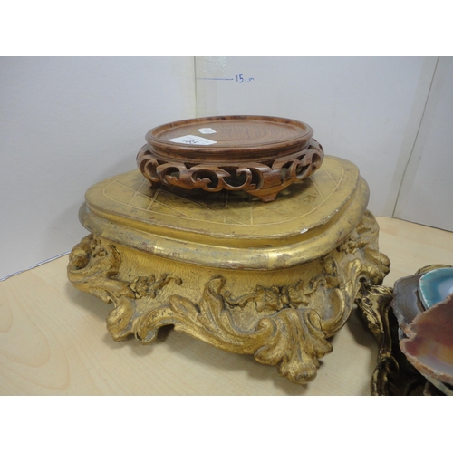 185 - Mineral coasters to include agate examples, geodes, Chinese-style stand, reproduction gilt stand, pa... 