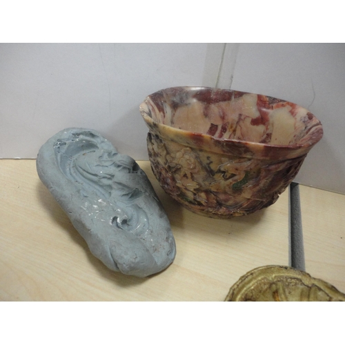 185 - Mineral coasters to include agate examples, geodes, Chinese-style stand, reproduction gilt stand, pa... 