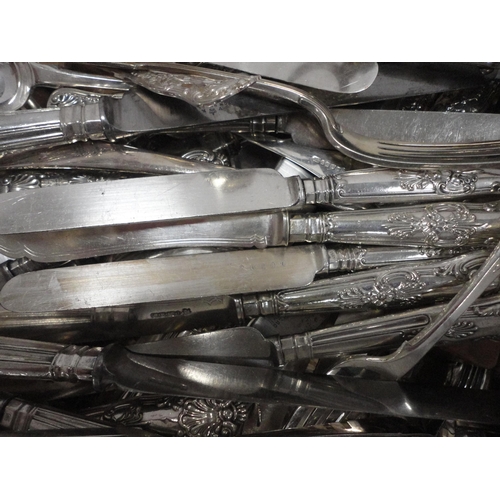 188 - Carton containing a collection of EP and plated cutlery to include King's pattern examples, other EP... 