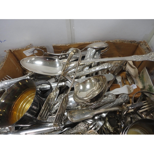 188 - Carton containing a collection of EP and plated cutlery to include King's pattern examples, other EP... 