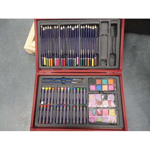 190 - Art supplies to include pastels, pencils, paints, easel, Crimson & Blake Chinese brush set water... 