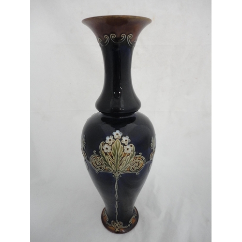 193 - Doulton Lambeth large blue glazed vase and two smaller examples (one a/f).