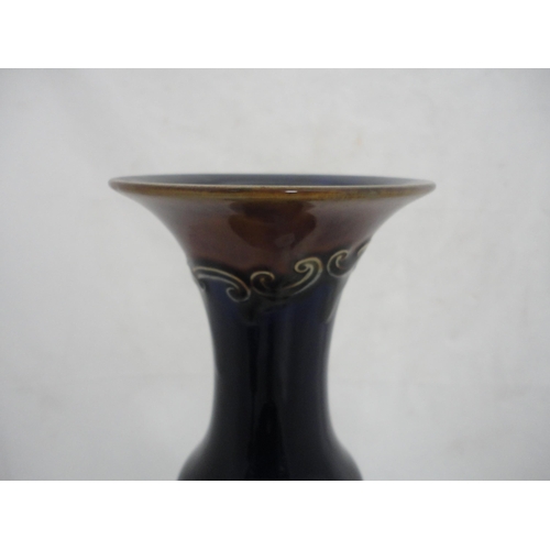 193 - Doulton Lambeth large blue glazed vase and two smaller examples (one a/f).
