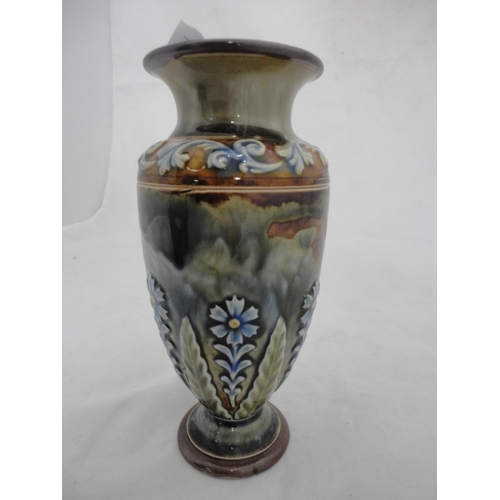 193 - Doulton Lambeth large blue glazed vase and two smaller examples (one a/f).