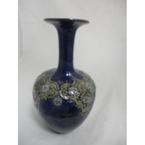 193 - Doulton Lambeth large blue glazed vase and two smaller examples (one a/f).