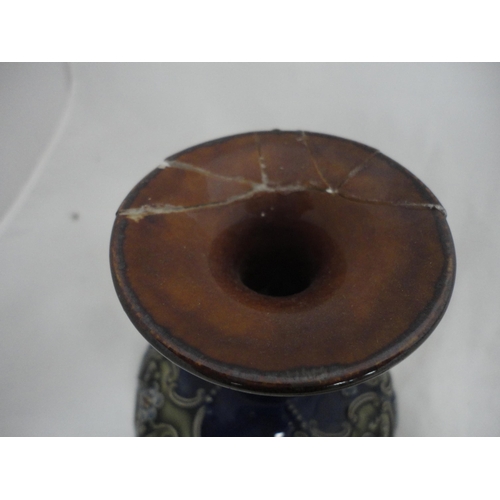193 - Doulton Lambeth large blue glazed vase and two smaller examples (one a/f).