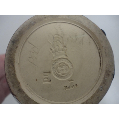 193 - Doulton Lambeth large blue glazed vase and two smaller examples (one a/f).