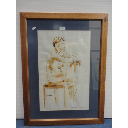 20 - David LewisNude life drawingPen, ink and watercolour, and a watercolour of Peterborough Cathedral by... 