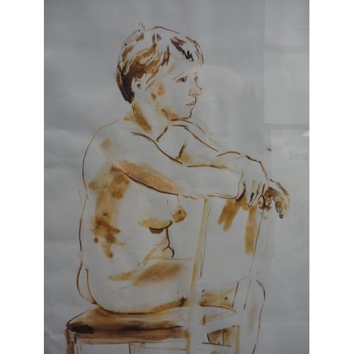 20 - David LewisNude life drawingPen, ink and watercolour, and a watercolour of Peterborough Cathedral by... 