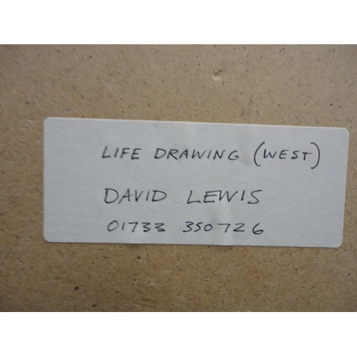 20 - David LewisNude life drawingPen, ink and watercolour, and a watercolour of Peterborough Cathedral by... 
