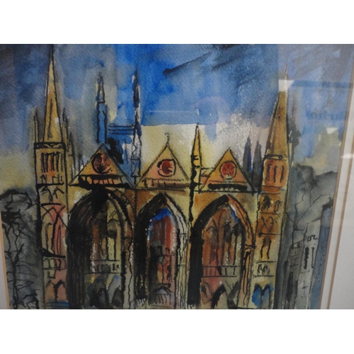 20 - David LewisNude life drawingPen, ink and watercolour, and a watercolour of Peterborough Cathedral by... 
