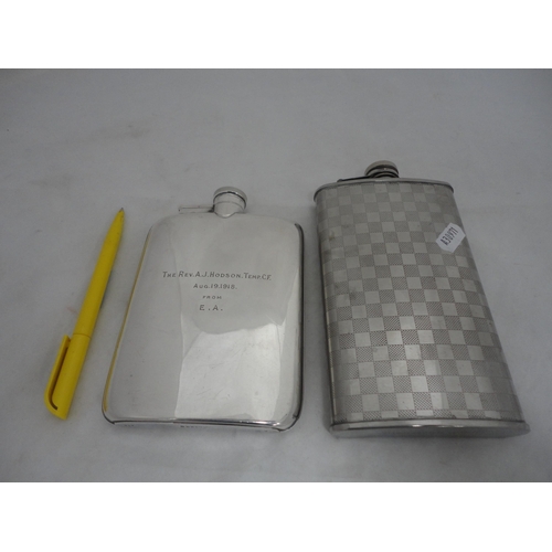 201 - EP hip flask, engraved and dated to the obverse, and a stainless steel flask.  (2)