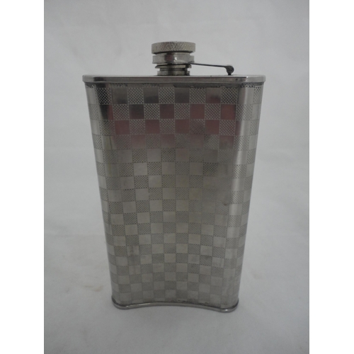 201 - EP hip flask, engraved and dated to the obverse, and a stainless steel flask.  (2)