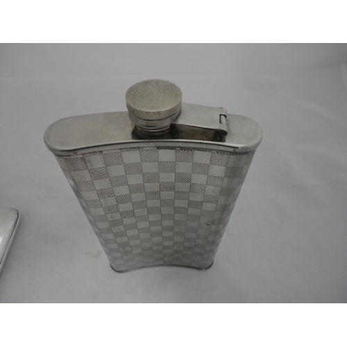 201 - EP hip flask, engraved and dated to the obverse, and a stainless steel flask.  (2)