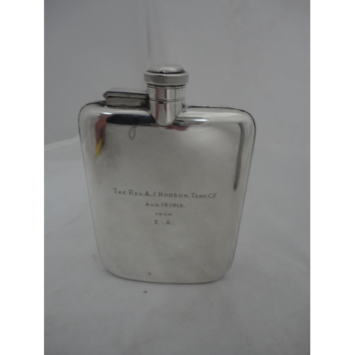 201 - EP hip flask, engraved and dated to the obverse, and a stainless steel flask.  (2)