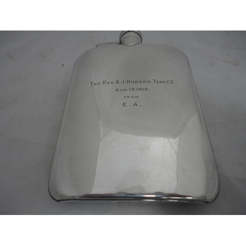 201 - EP hip flask, engraved and dated to the obverse, and a stainless steel flask.  (2)