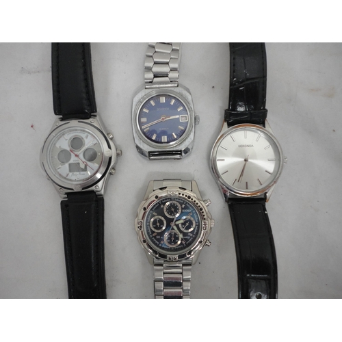 205 - Bag containing miscellaneous jewellery and modern gent's wristwatches to include Sekonda, Swatch etc... 