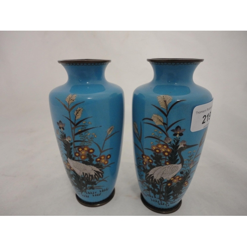 219 - Cloisonn&eacute; Chinese-style bowl on copper and a pair of similar Chinese-style cloisonn&eacute; v... 