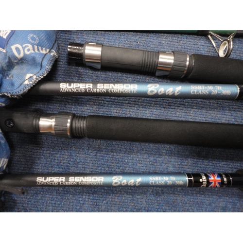220 - Two Daiwa SSBT-30 7ft rods, Shakespeare rods, five-piece split cane rod, telescopic rod. (8)
