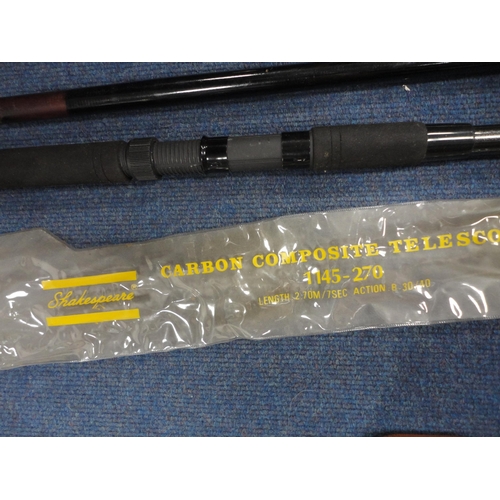 220 - Two Daiwa SSBT-30 7ft rods, Shakespeare rods, five-piece split cane rod, telescopic rod. (8)