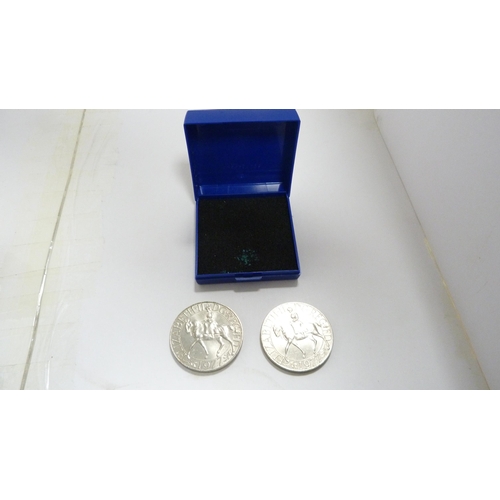 222 - Two boxed sets of dress Masonic cufflinks and two commemorative coins.