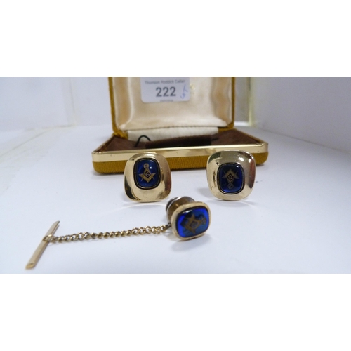 222 - Two boxed sets of dress Masonic cufflinks and two commemorative coins.