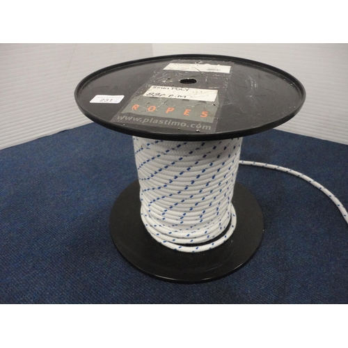 231 - Two drums of matt polyester rope, 8mm and 12mm.