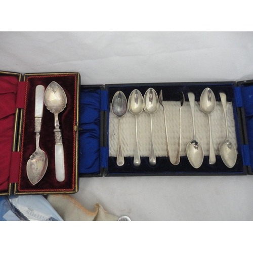 235 - Group of boxed cutlery to include servers, jam spoons and butter knives, and assorted loose table cu... 