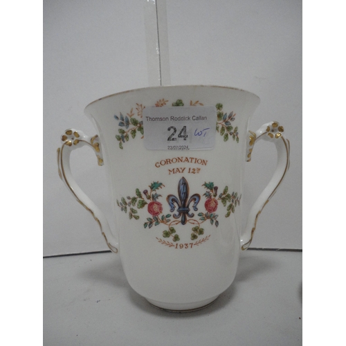 24 - Plant Tuscan 1937 Coronation mug, pair of Coalport serviette rings and three Coalport coffee cans an... 