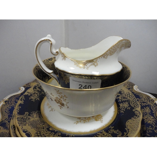 240 - Aynsley cobalt and gilt decorated part tea service.