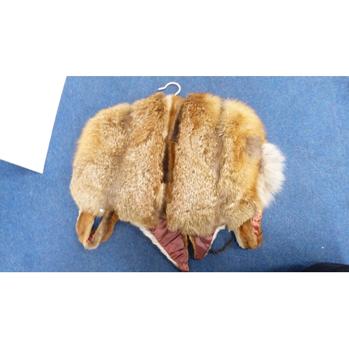 244 - Fur cape, two handbags, umbrella etc.