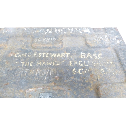 256 - Military-style metal trunk and a plastic-coated toolbox.  (2)