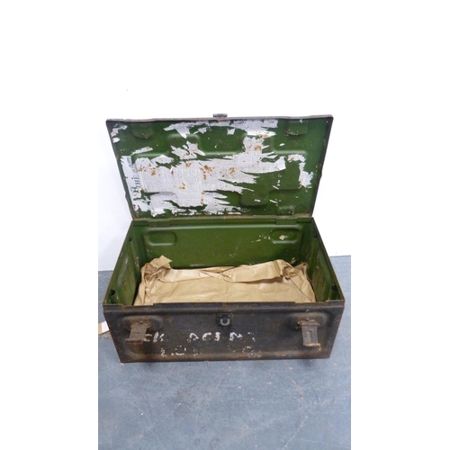 256 - Military-style metal trunk and a plastic-coated toolbox.  (2)