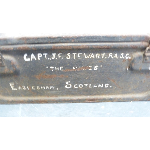256 - Military-style metal trunk and a plastic-coated toolbox.  (2)