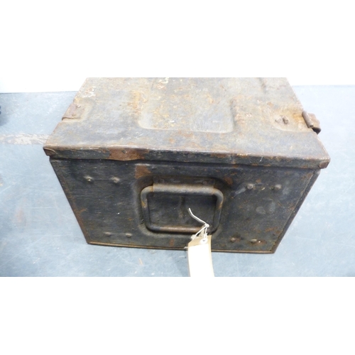 256 - Military-style metal trunk and a plastic-coated toolbox.  (2)