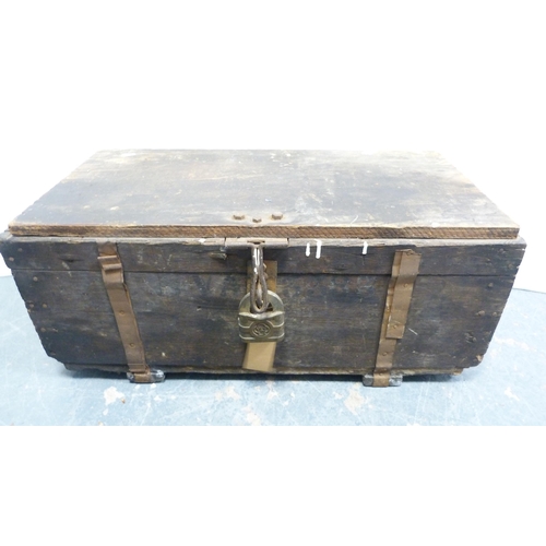 257 - Two military storage boxes and a wooden trunk.  (3)