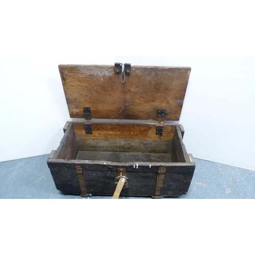 257 - Two military storage boxes and a wooden trunk.  (3)