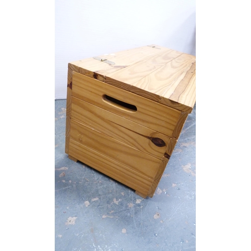 258 - Pine storage chest and a chair with bergère seat.  (2)