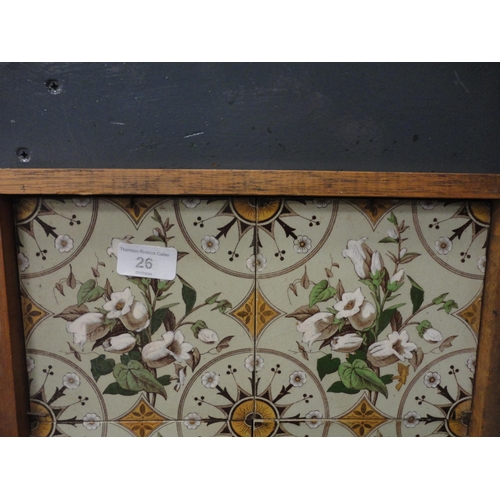 26 - Set of four Victorian fireplace tiles decorated with floral bouquets and circular geometric panels, ... 