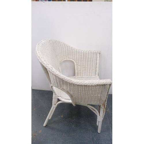264 - Walnut coffee table and a wicker chair.&nbsp; (2)