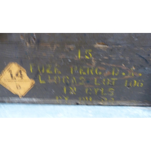 275 - Vintage UK military explosives box and a similar painted military-type box.&nbsp; (2)