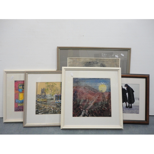 29 - Group of contemporary and modern pictures to include 'Homage to Hodgkin', pastel, by RB Frank, three... 