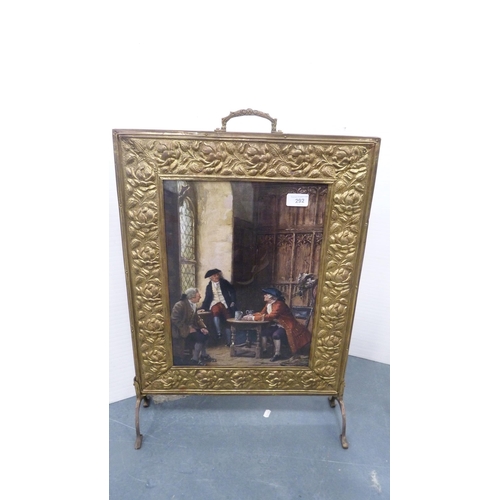 292 - Brass five-branch electrolier and a fire screen.